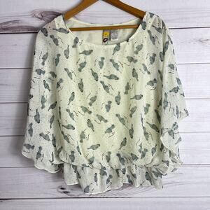Mimi Chica Women's Blouse‎ Birds Sheer Ivory Size Small